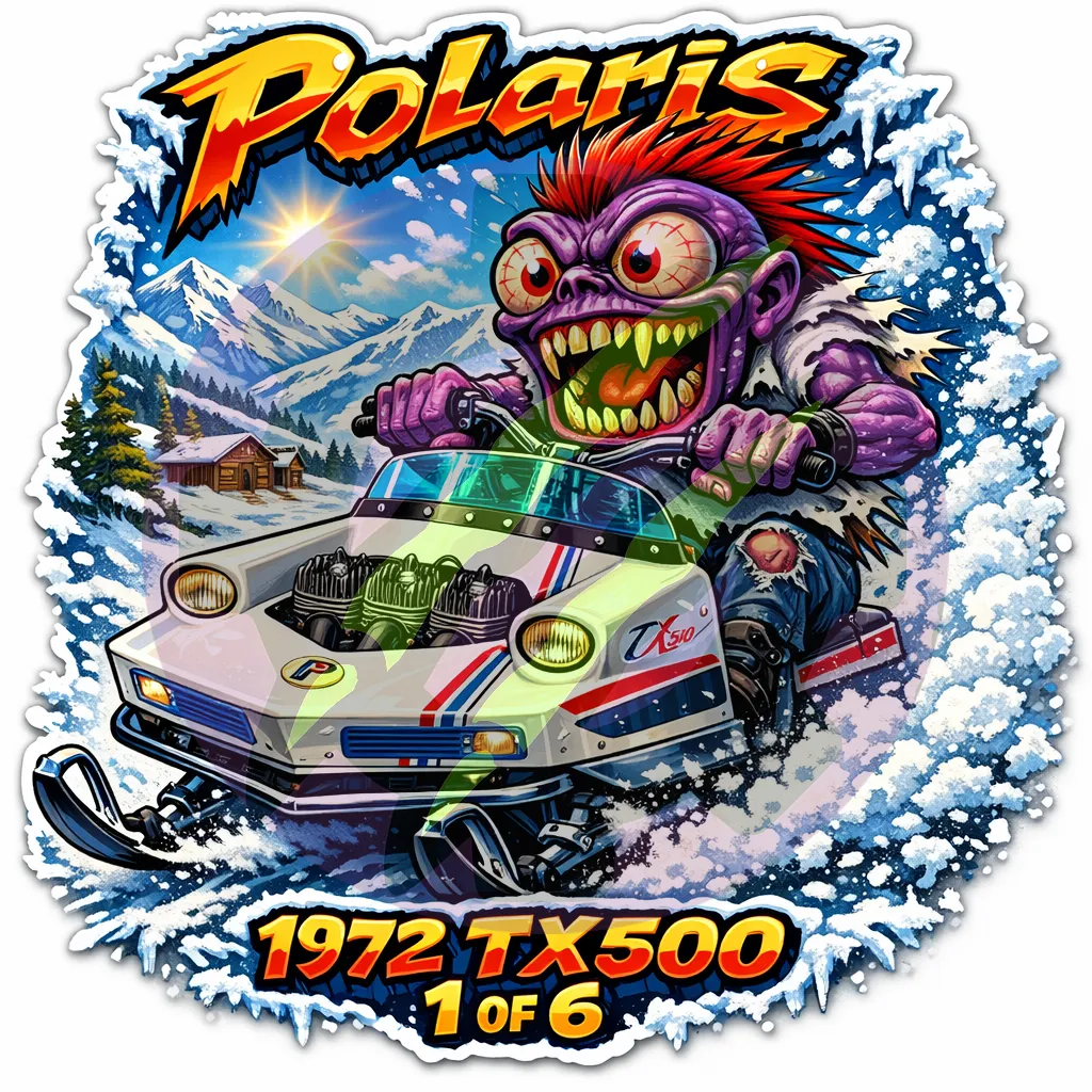 1972 Polaris TX500 Monster Sticker 9x9cm Vinyl Decal 1 of 6