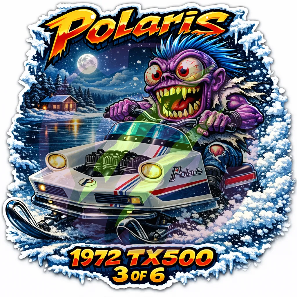 1972 Polaris TX500 Monster Sticker 9x9cm Vinyl Decal 3 of 6