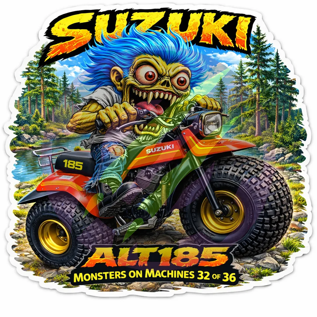 Suzuki ALT185 3-Wheeler ATV - Monsters on Machines Vinyl Sticker 32/36