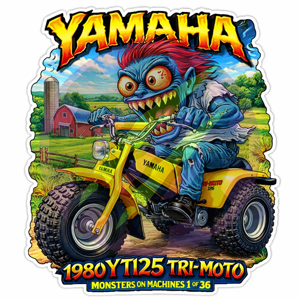 1980 Yamaha YT125 Tri-Moto 3-Wheeler ATV - Monsters on Machines Sticker 1/36