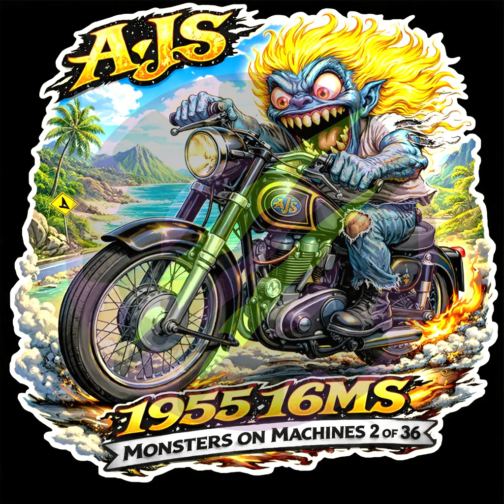 1955 AJS 16MS Motorcycle - Monsters on Machines Vinyl Sticker 2/36