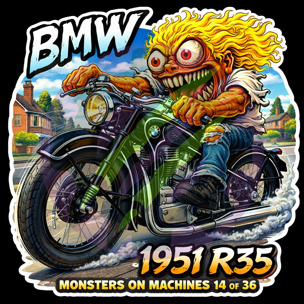 1951 BMW R35 Motorcycle - Monsters on Machines Vinyl Sticker 14/36