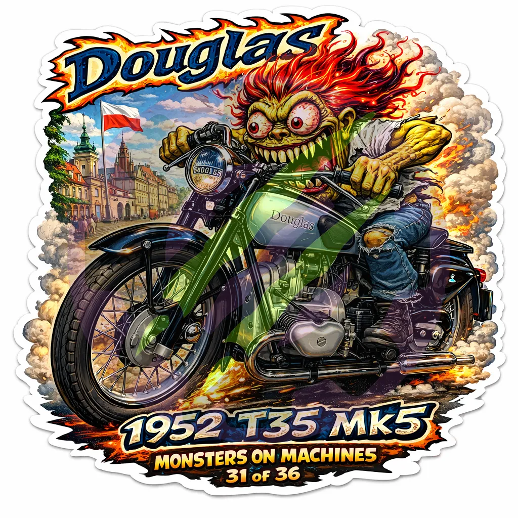 1952 Douglas T35 Mk5 Motorcycle - Monsters on Machines Vinyl Sticker 31/36