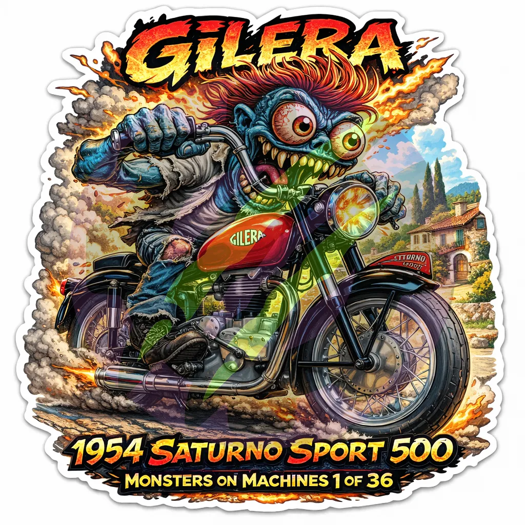 1954 Gilera Saturno Sport 500 Motorcycle - Monsters on Machines Sticker 1/36