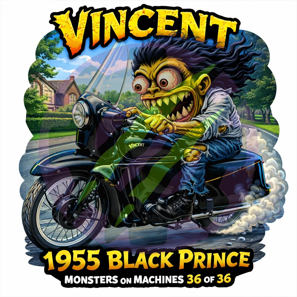 1955 Vincent Black Prince Motorcycle - Monsters on Machines Vinyl Sticker 36/36