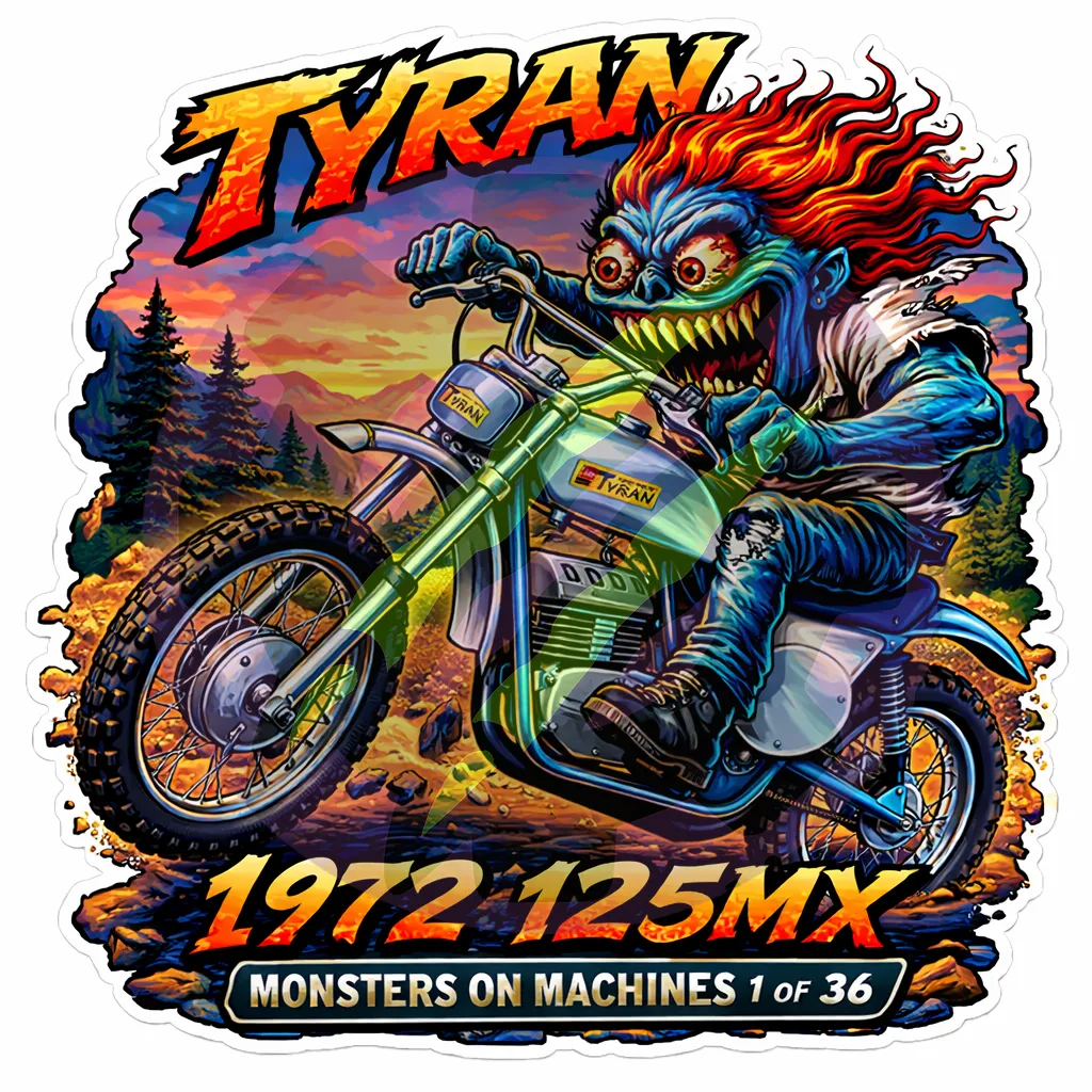 1972 Tyran 125MX Dirt Bike - Monsters on Machines Vinyl Sticker 1/36
