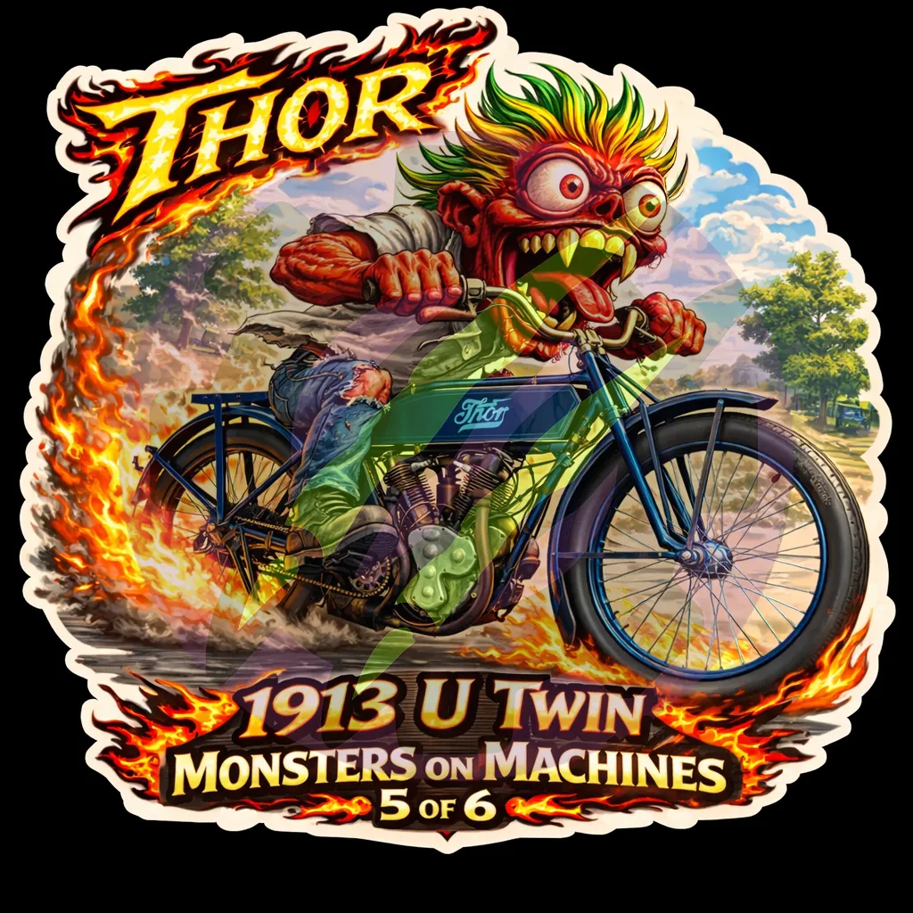 Thor 1913 U Twin Monsters on Machines Die Cut Vinyl Sticker 9x9cm 5/6