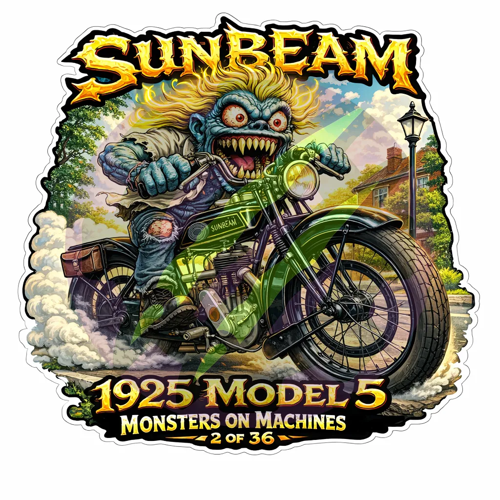 1925 Sunbeam Model 5 Die Cut Vinyl Sticker Monsters on Machines Series 2 of 36