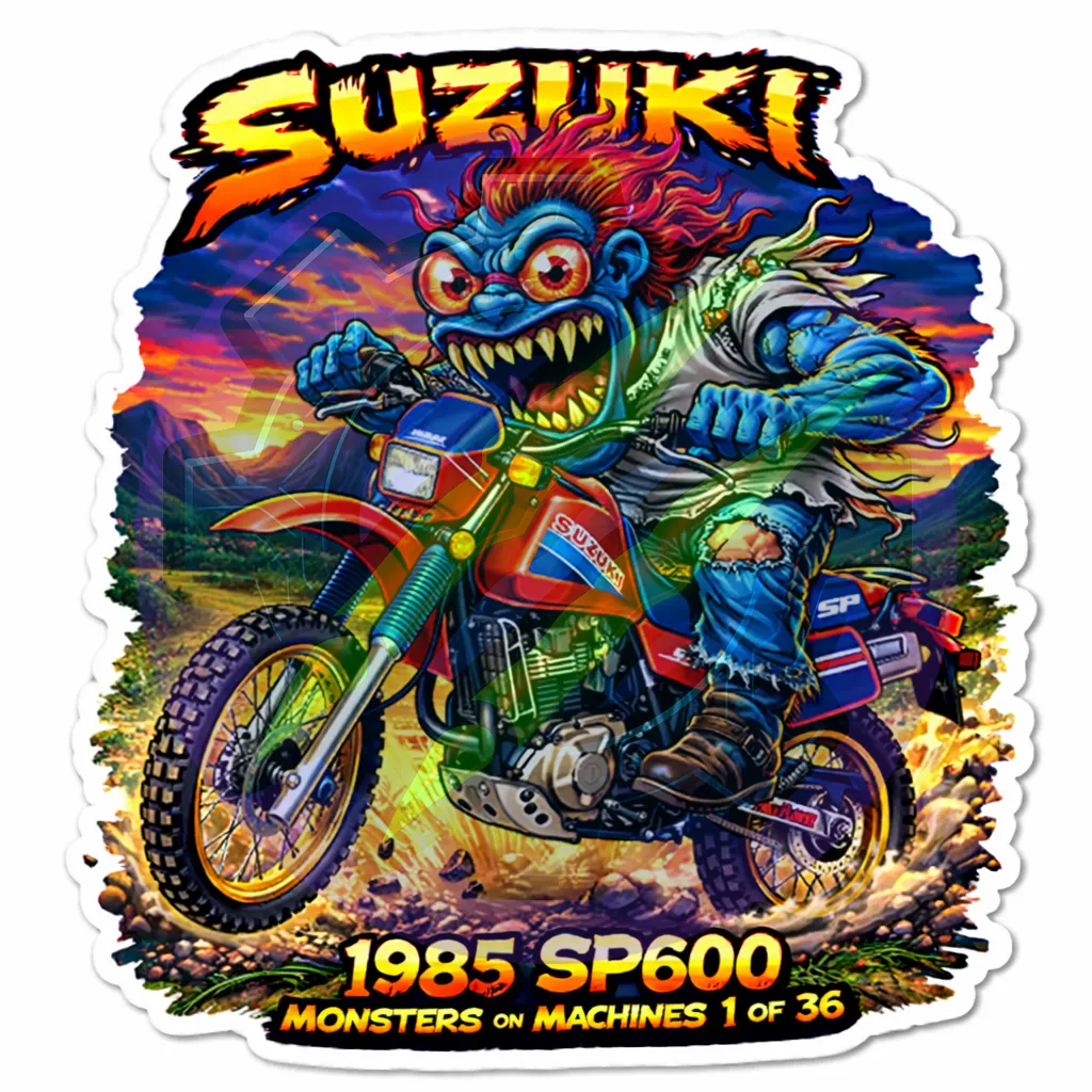 1985 Suzuki SP600 Die Cut Vinyl Sticker Monsters on Machines Series 1 of 36