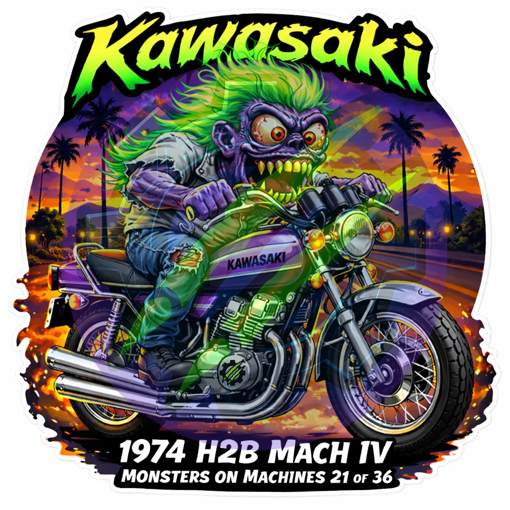 1974 Kawasaki H2B Mach IV 750 Die Cut Vinyl Sticker Monsters on Machines 21/36