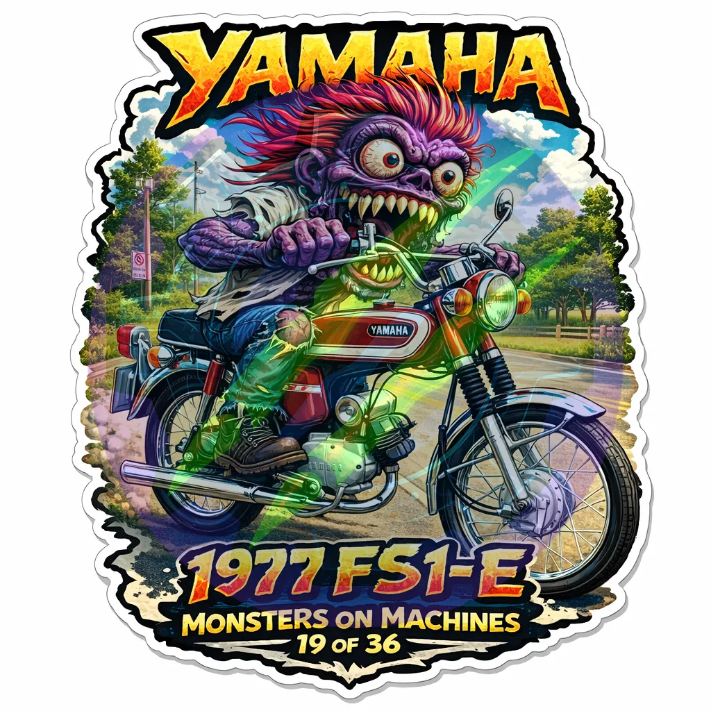 1977 Yamaha FS1-E Die Cut Vinyl Sticker Monsters on Machines Series 19 of 36