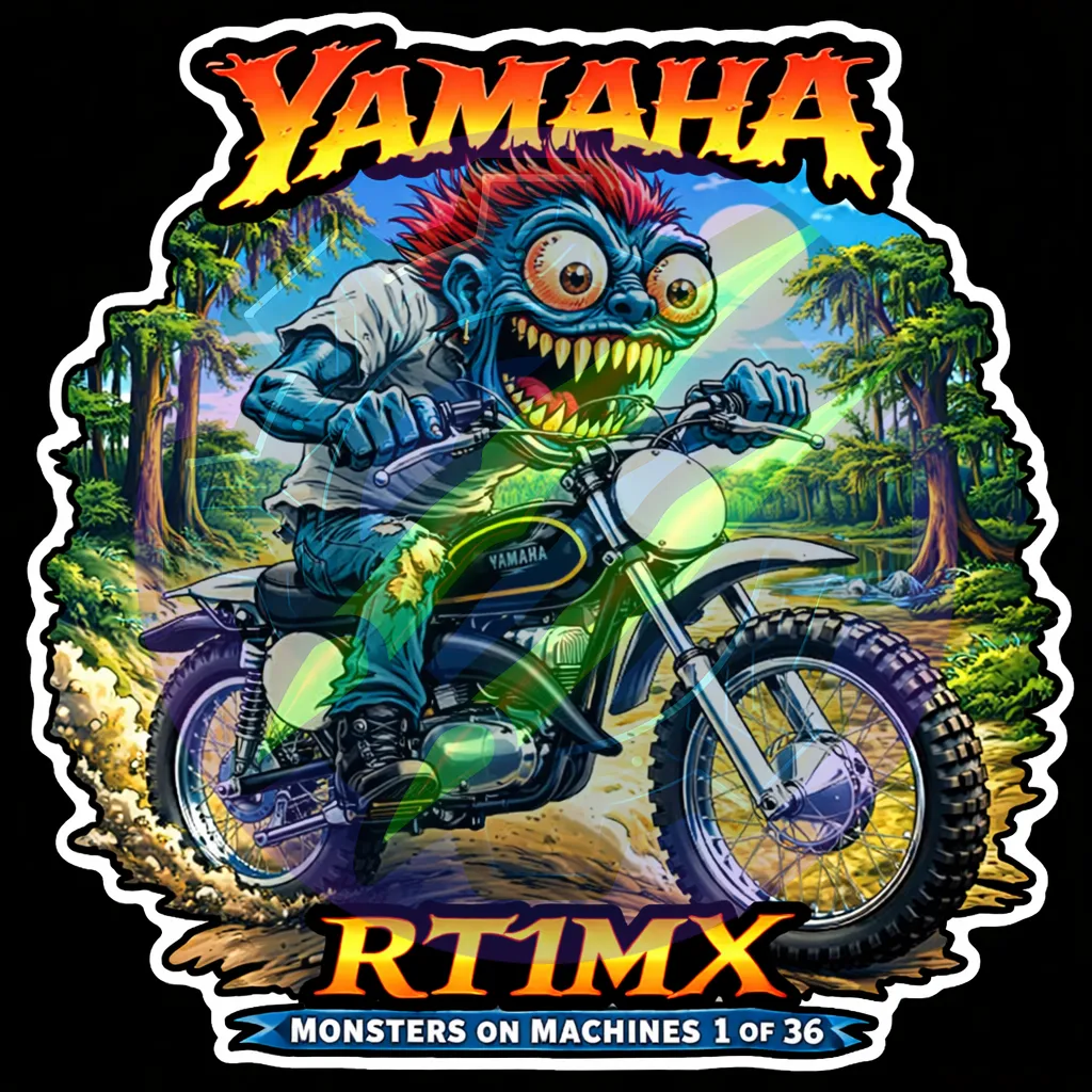 1970 Yamaha RT1MX Die Cut Vinyl Sticker Monsters on Machines Series 1 of 36