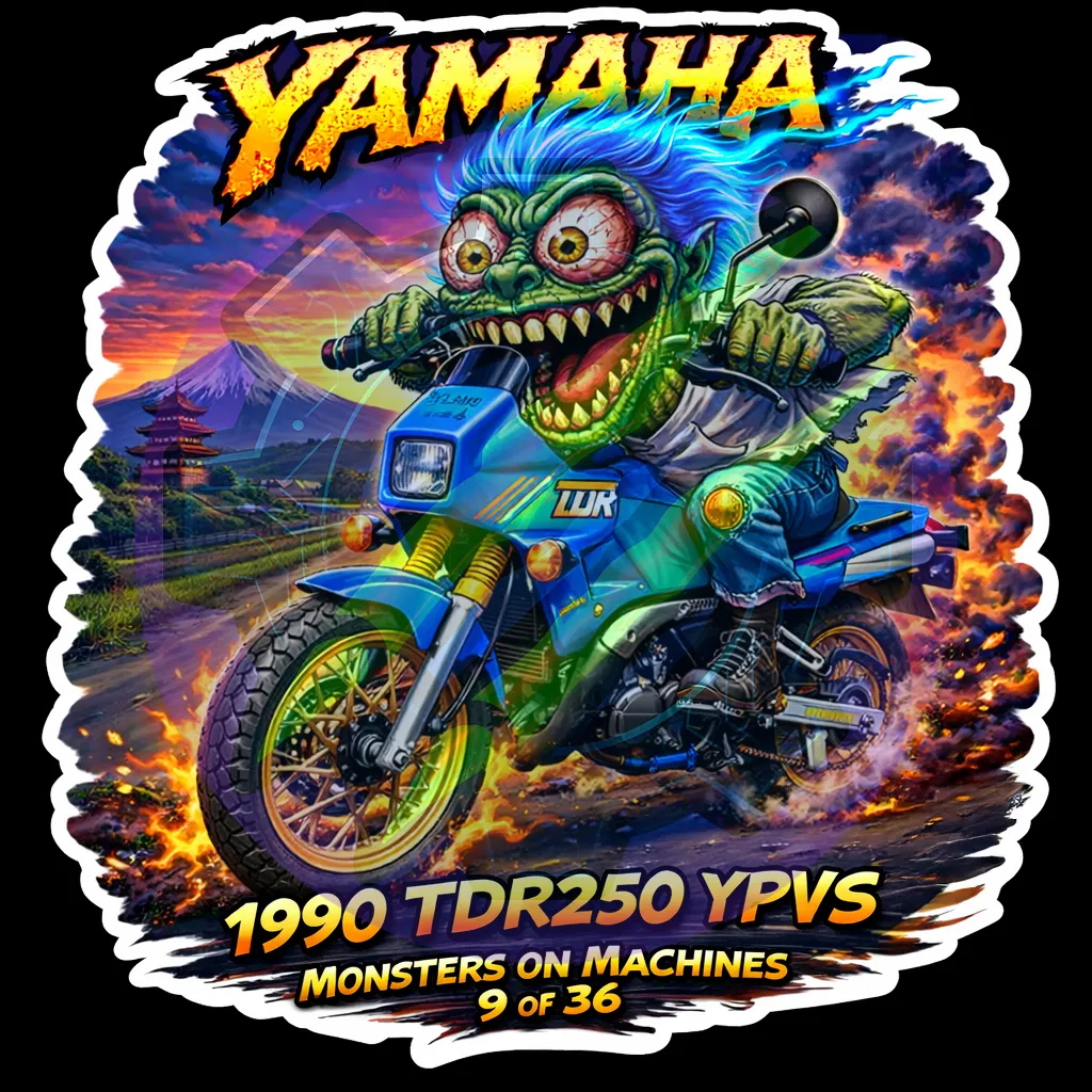 1990 Yamaha TDR250 YPVS Die Cut Vinyl Sticker Monsters on Machines Series 9 of 36