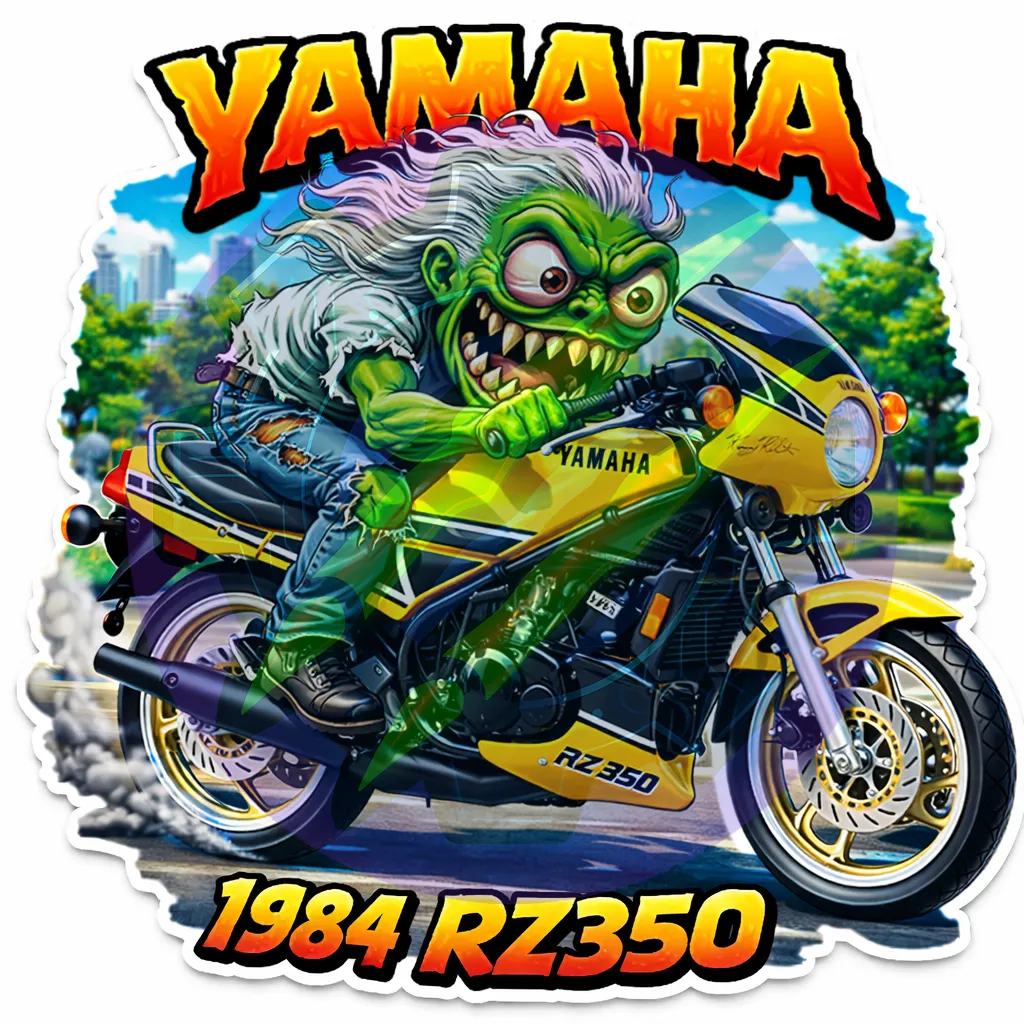 1984 Yamaha RZ350 Die Cut Vinyl Sticker Monsters on Machines 10x10cm
