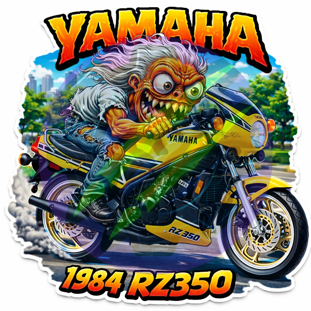 1984 Yamaha RZ350 Die Cut Vinyl Sticker Monsters on Machines 10x10cm