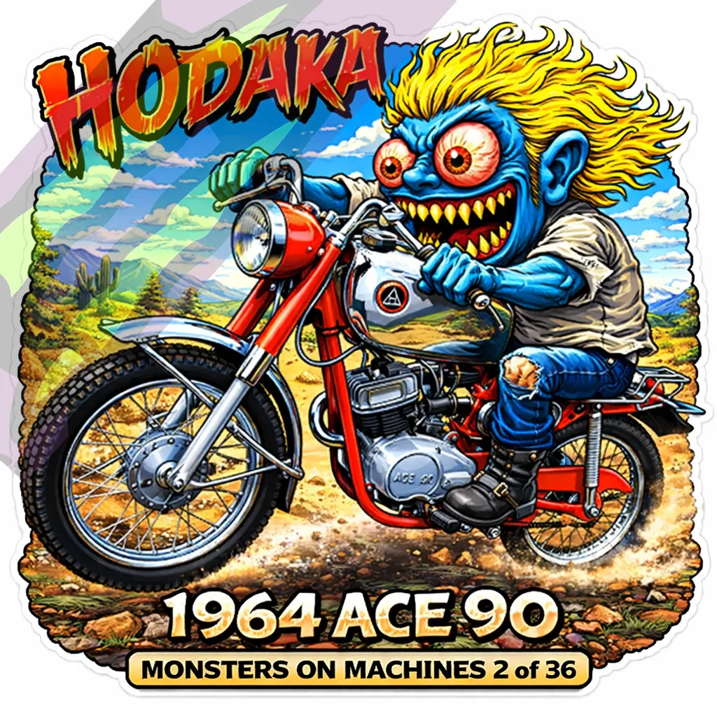 1964 Hodaka Ace 90 Die Cut Vinyl Sticker Dirt Bike Decal 9x9cm Series 2/36
