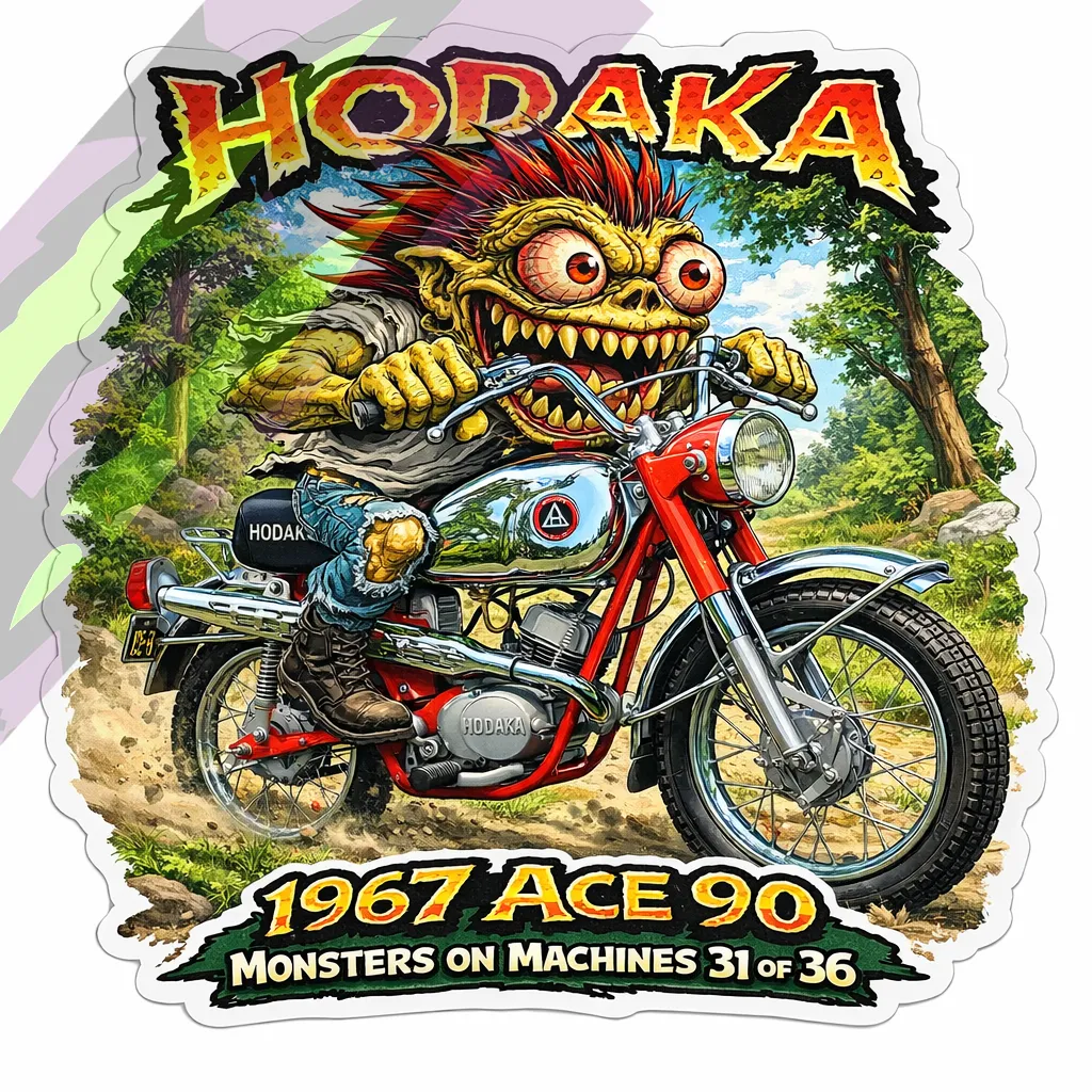 1967 Hodaka Ace 90 Die Cut Vinyl Sticker Dirt Bike Decal 9x9cm Series 31/36
