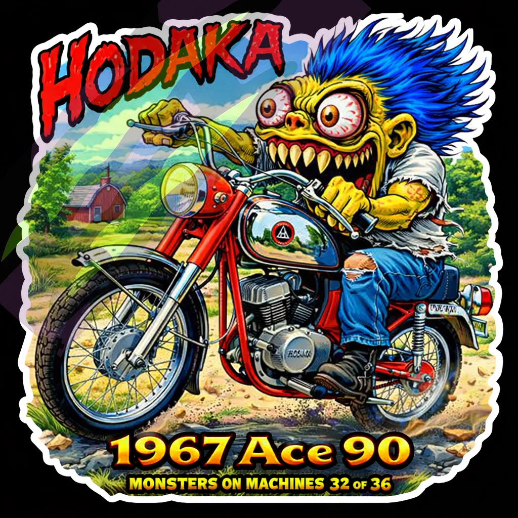 1967 Hodaka Ace 90 Die Cut Vinyl Sticker Dirt Bike Decal 9x9cm Series 32/36