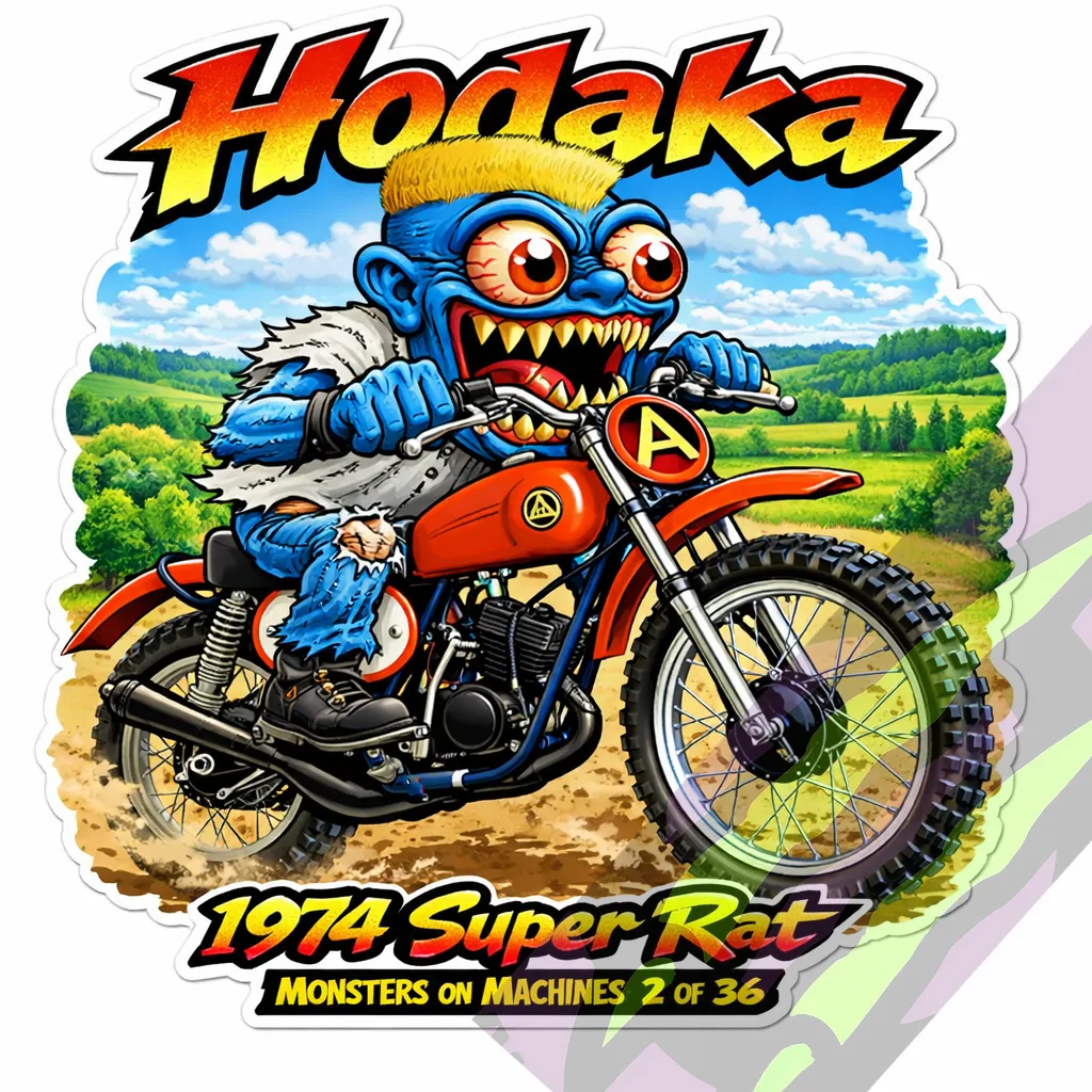 1974 Hodaka Super Rat Die Cut Vinyl Sticker Dirt Bike Decal 9x9cm Series 2/36