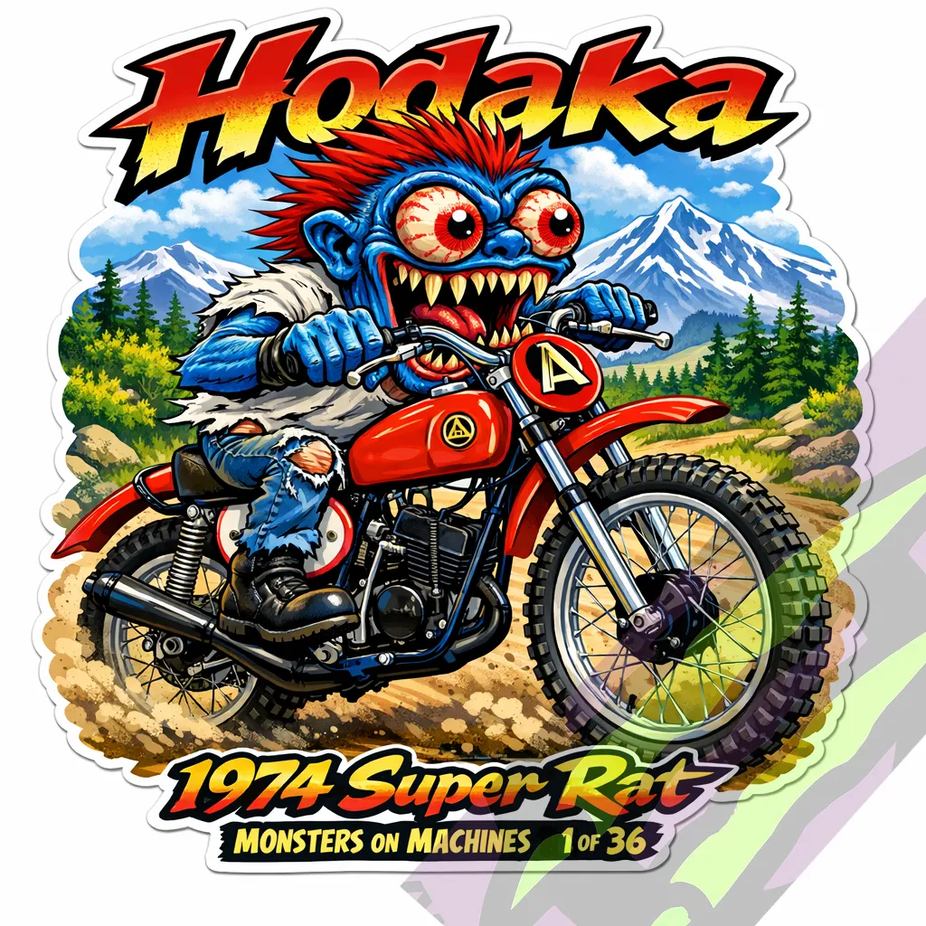 1974 Hodaka Super Rat Die Cut Vinyl Sticker Dirt Bike Decal 9x9cm Series 1/36