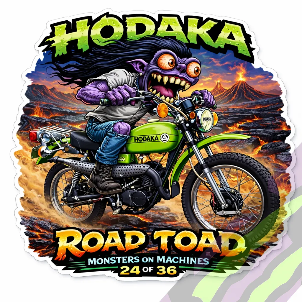 Hodaka Road Toad Durable Vinyl Sticker 9x9cm - Monsters on Machines 24/36