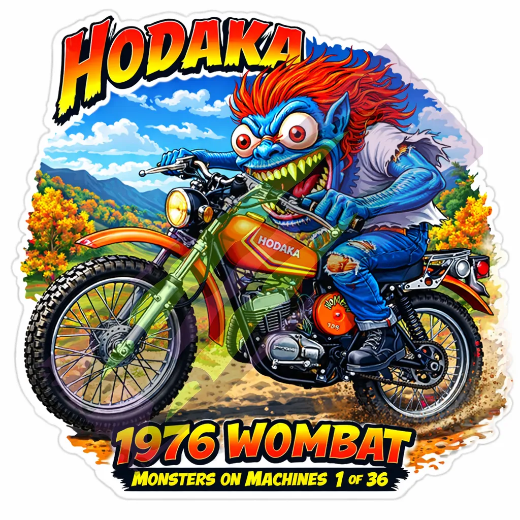 1976 Hodaka Wombat Durable Vinyl 9x9cm Sticker - Monsters on Machines 1/36