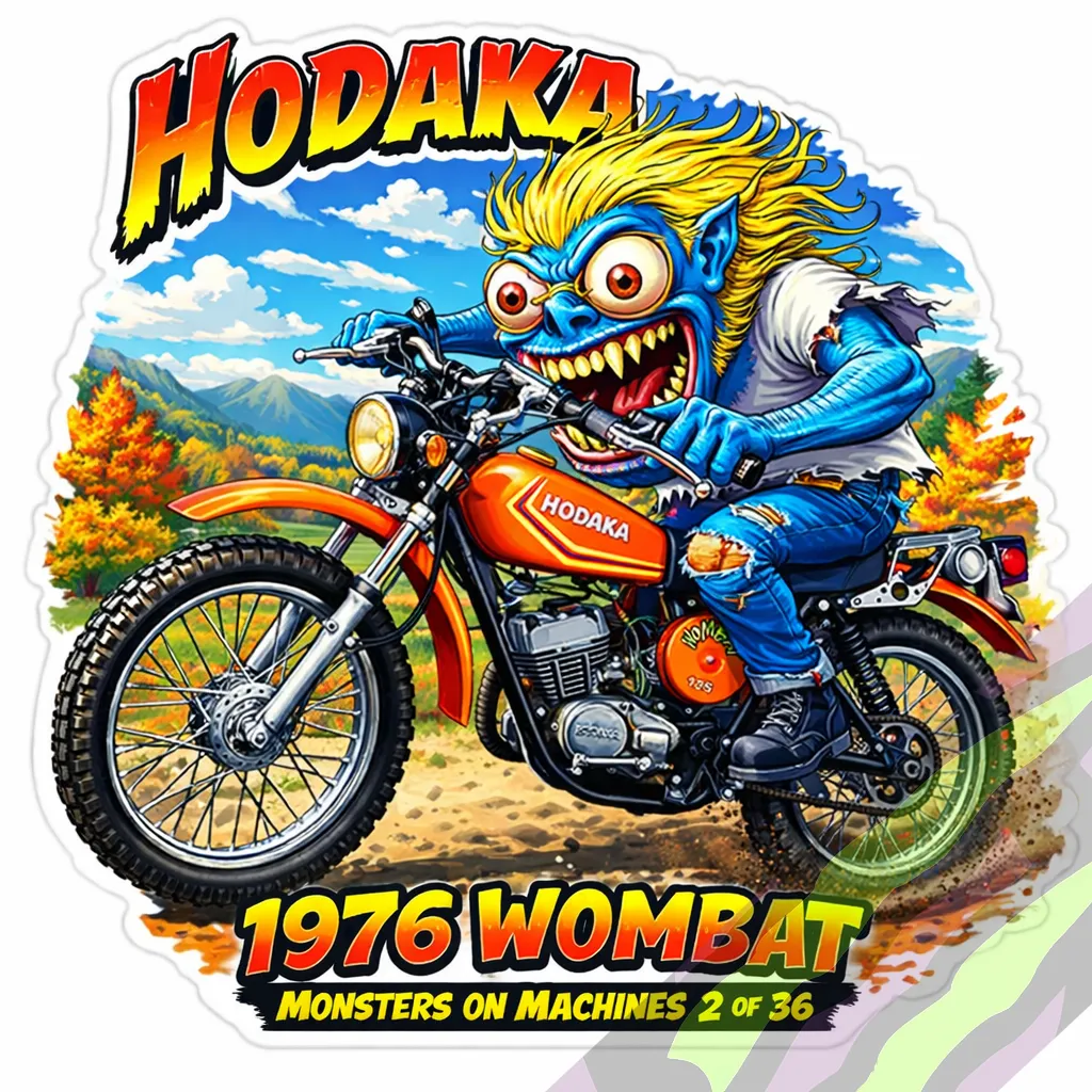 1976 Hodaka Wombat Durable Vinyl 9x9cm Sticker - Monsters on Machines 2/36