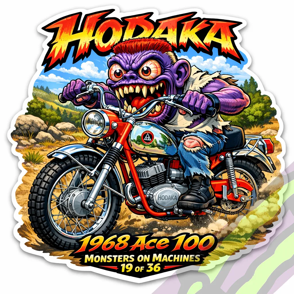 1968 Hodaka Ace 100 Durable Vinyl 9x9cm Sticker - Monsters on Machines 19/36