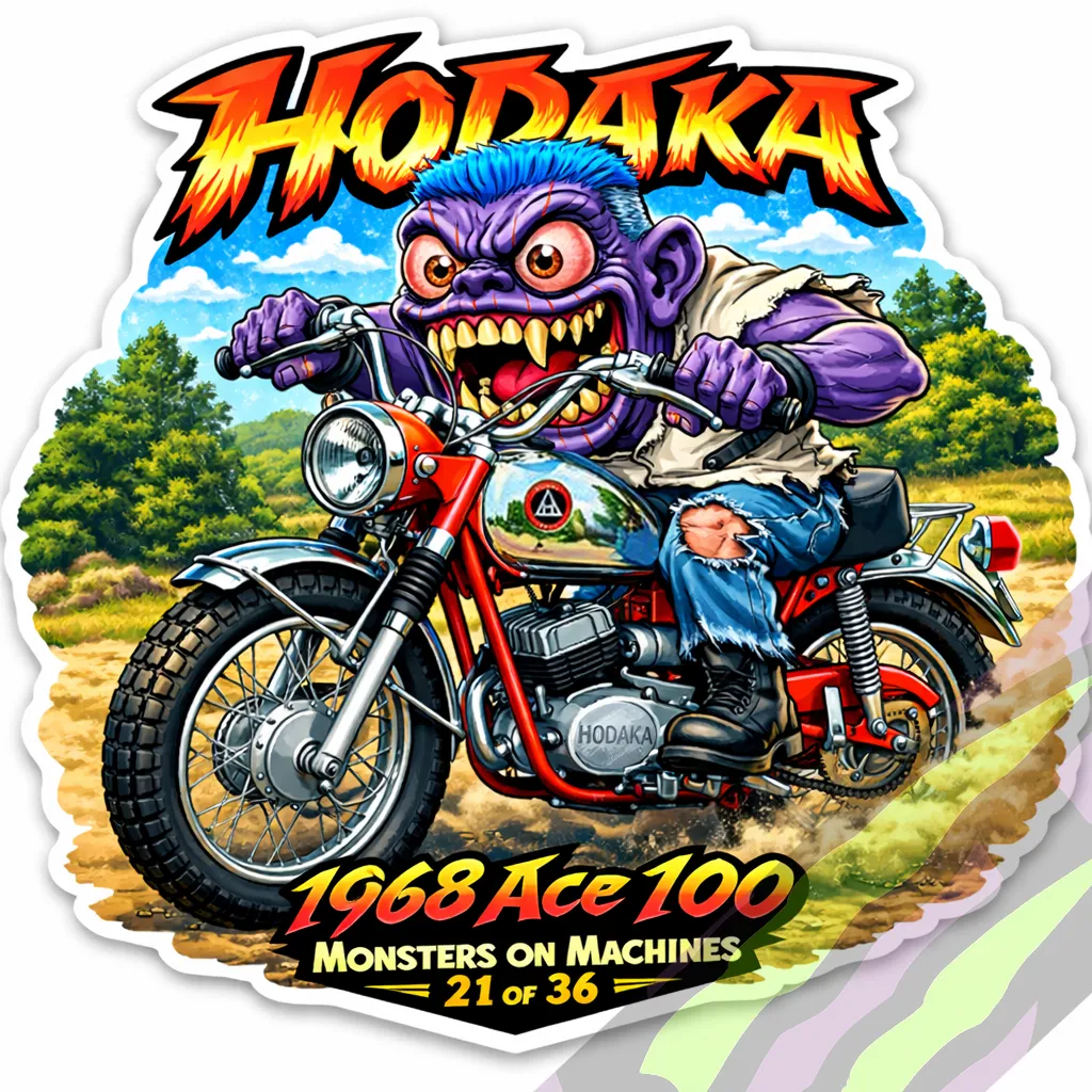 1968 Hodaka Ace 100 Durable Vinyl 9x9cm Sticker - Monsters on Machines 21/36