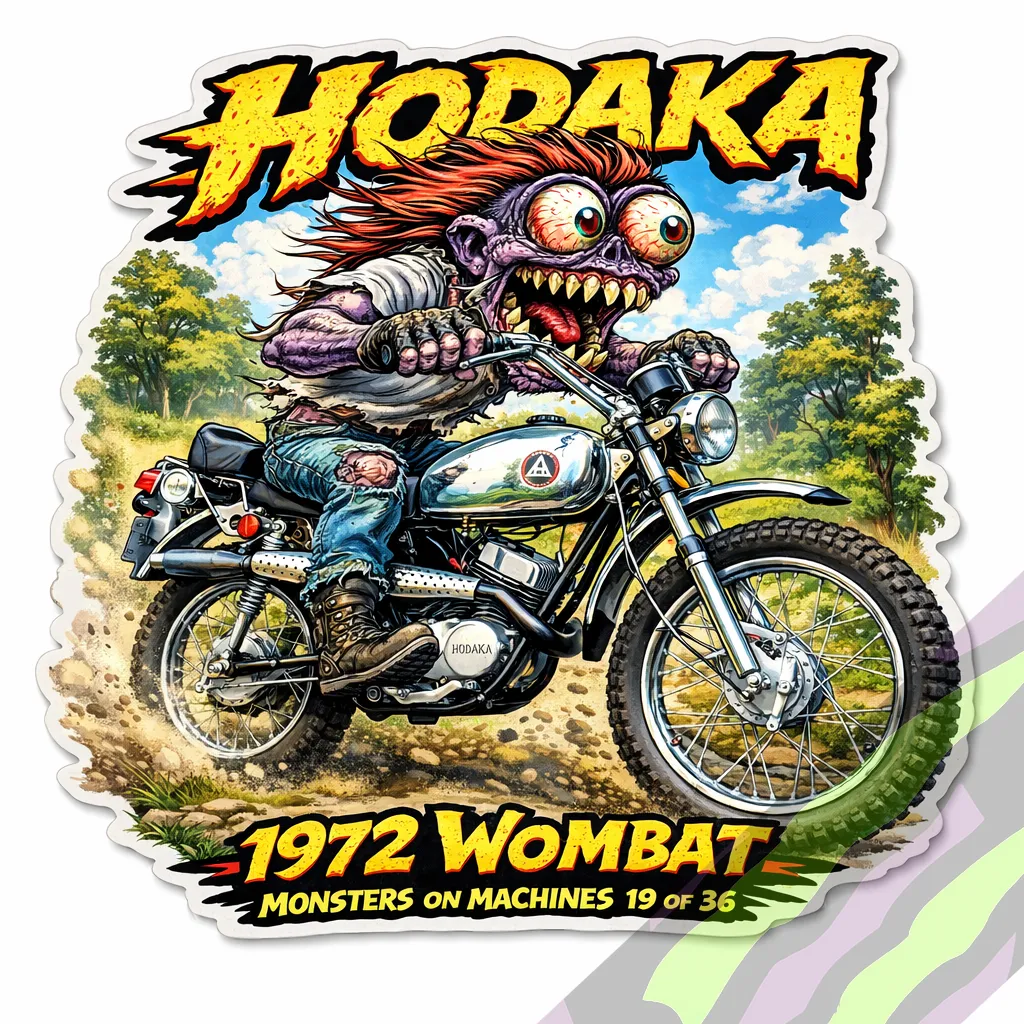 1972 Hodaka Wombat Durable Vinyl 9x9cm Sticker - Monsters on Machines 19/36
