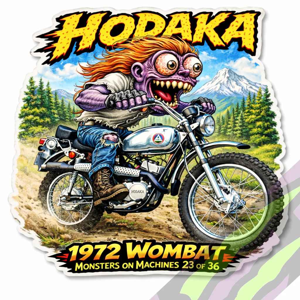 1972 Hodaka Wombat Durable Vinyl 9x9cm Sticker - Monsters on Machines 23/36