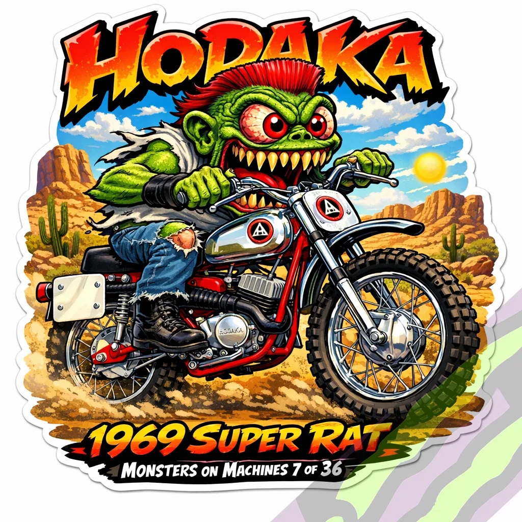 1969 Hodaka Super Rat Durable Vinyl 9x9cm Sticker - Monsters on Machines 7/36