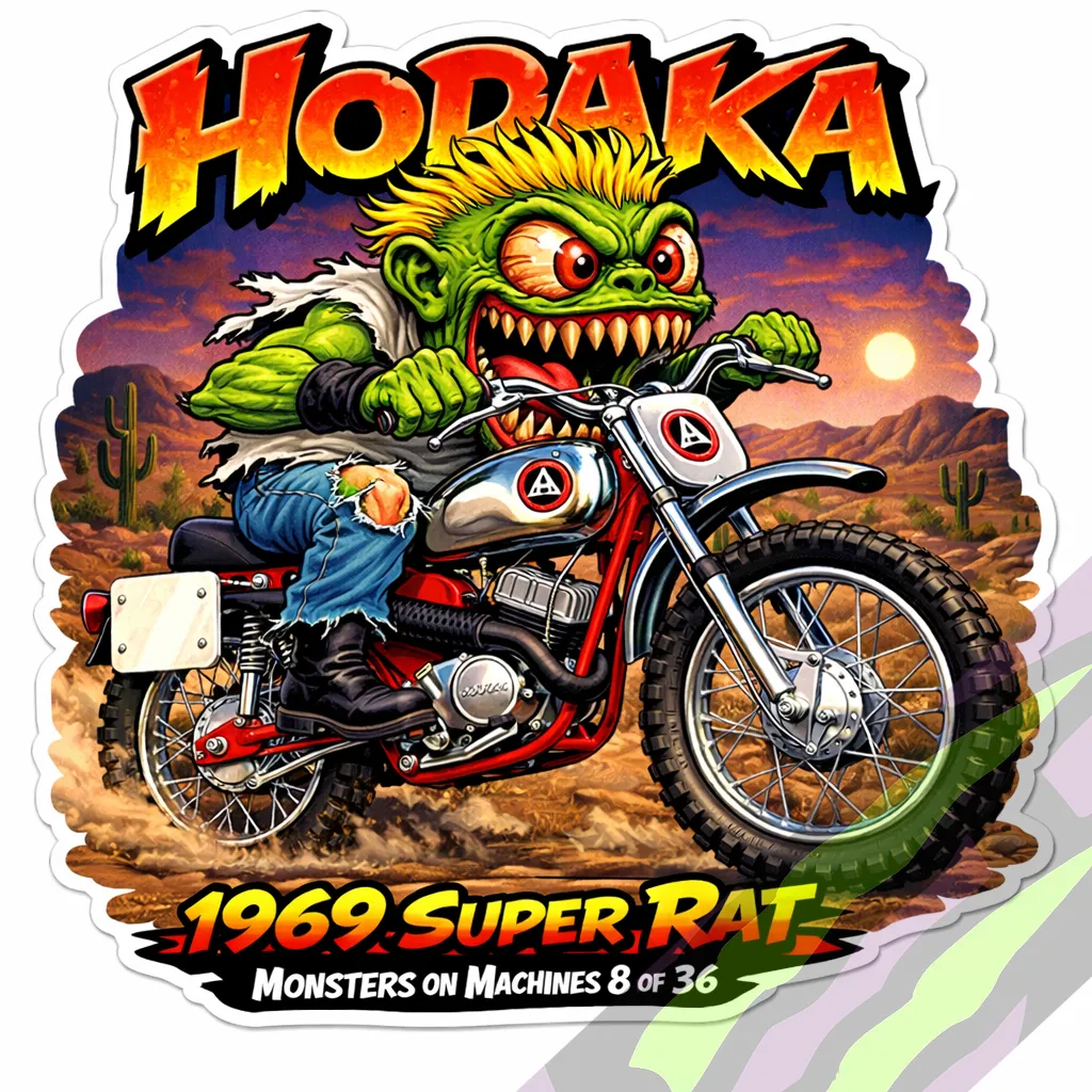 1969 Hodaka Super Rat Durable Vinyl 9x9cm Sticker - Monsters on Machines 8/36