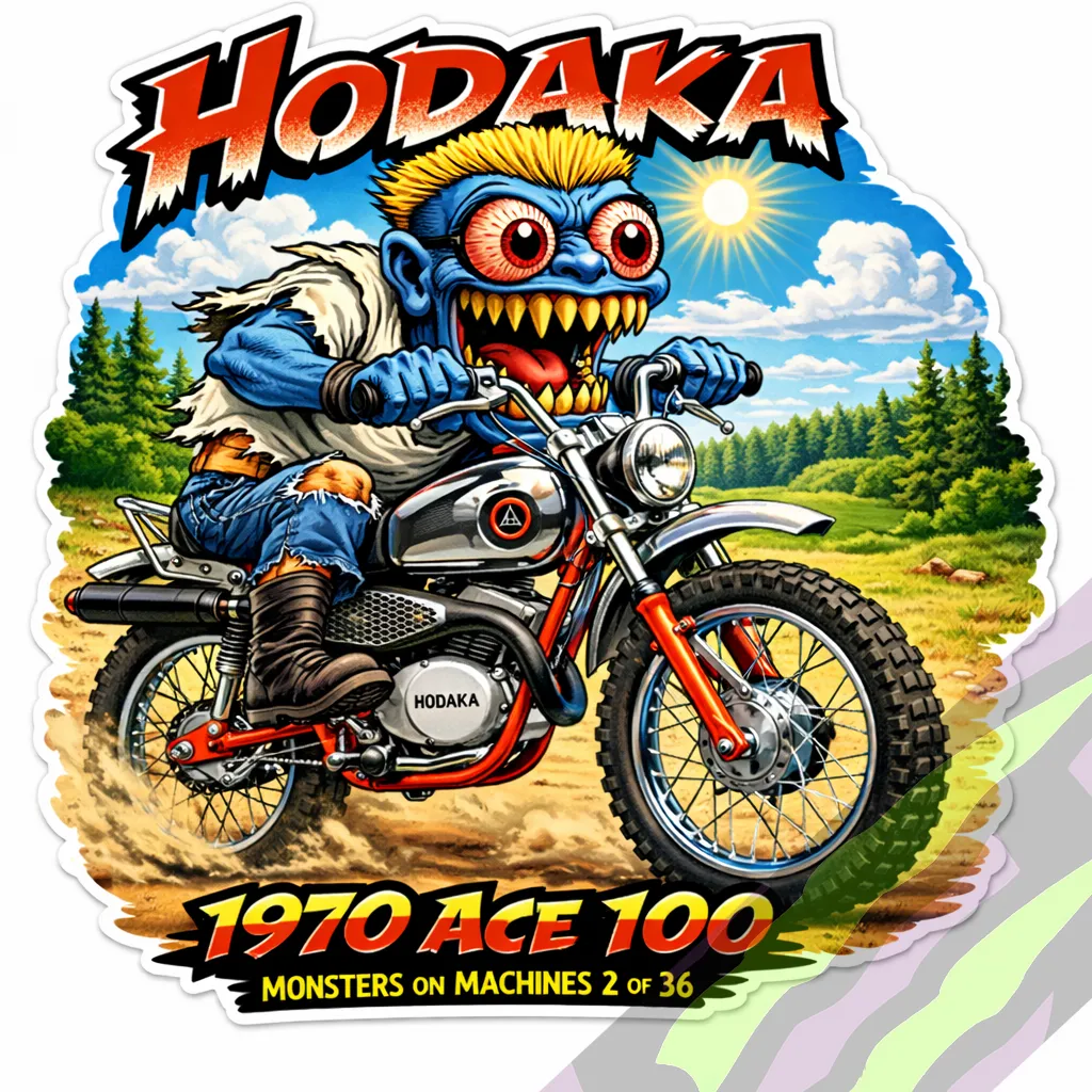1970 Hodaka Ace 100 Durable Vinyl 9x9cm Sticker - Monsters on Machines 2/36