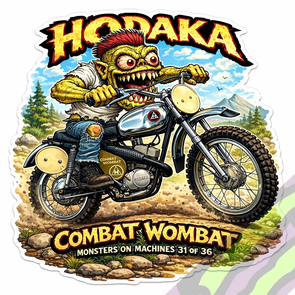 Hodaka Combat Wombat Durable Vinyl 9x9cm Sticker - Monsters on Machines 31/36