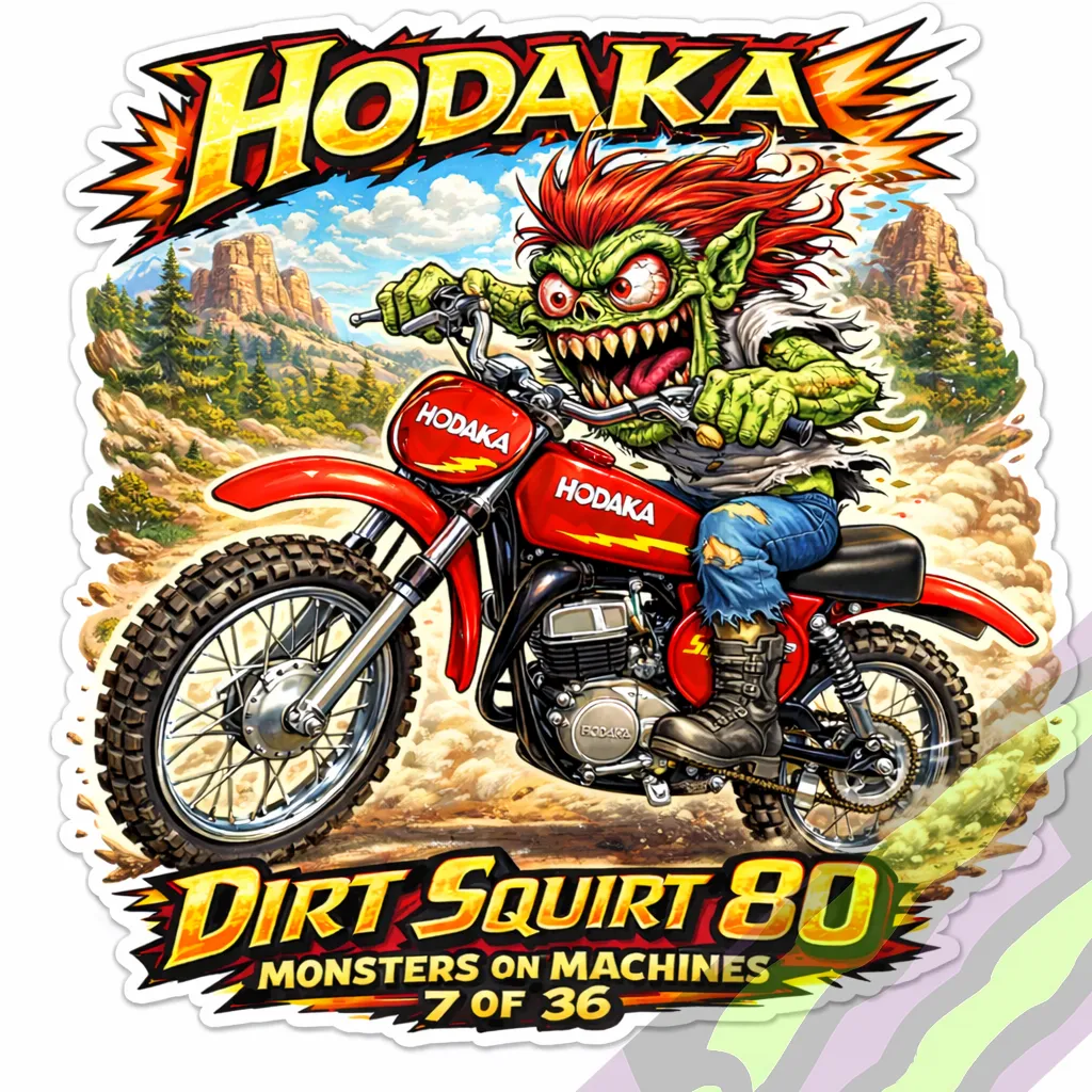 Hodaka Dirt Squirt 80 Durable Vinyl 9x9cm Sticker - Monsters on Machines 7/36
