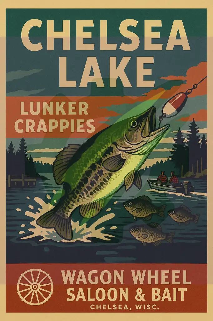 Chelsea Lake “Lunker Crappies” Print, Wagon Wheel Saloon & Bait