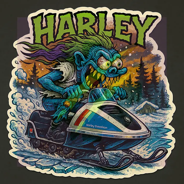 Harley-Davidson Snowmobile Monster – 1970s Vintage Sticker