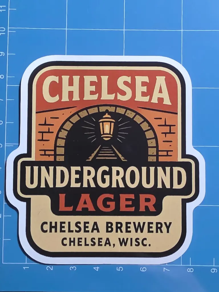 Chelsea Underground Lager – Wisconsin Brewery Sticker (9×9 cm)