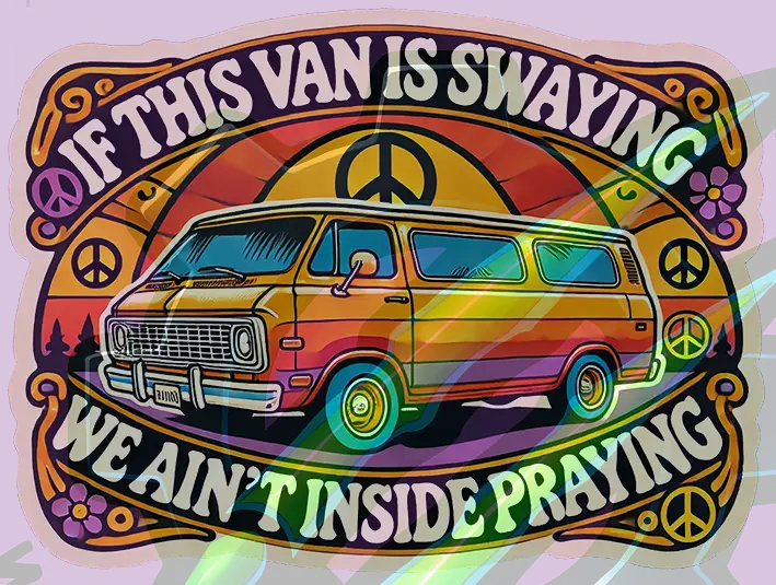 If This Van Is Swaying – Retro Hippie Van Sticker (9×7 cm)