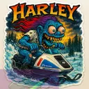 Harley-Davidson Snowmobile Monster Sticker Blue Creature Winter Vinyl Decal