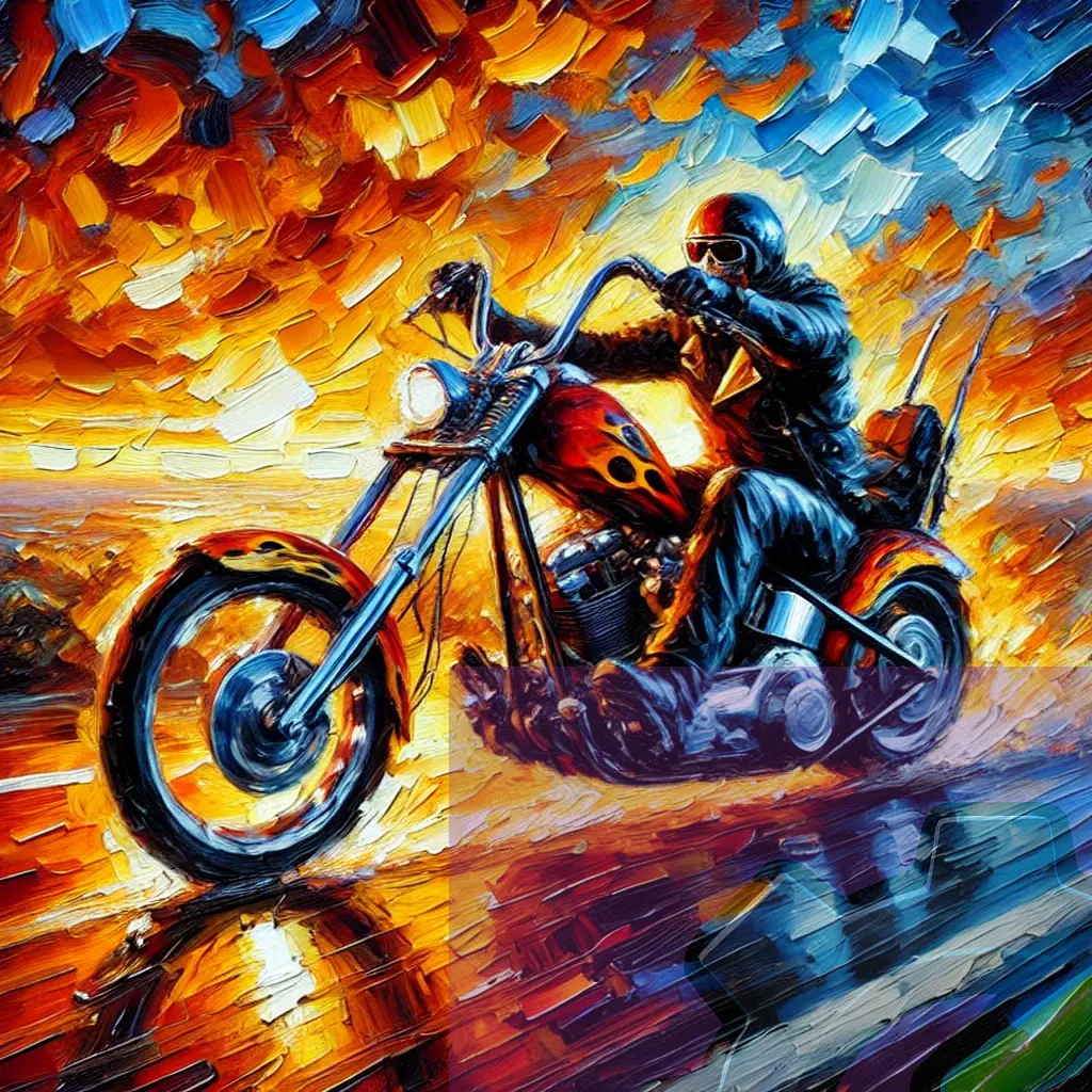 Harley Chopper Rider – Impressionist Sunset Art Sticker
