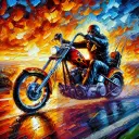 Harley Chopper Rider – Impressionist Sunset Art Sticker
