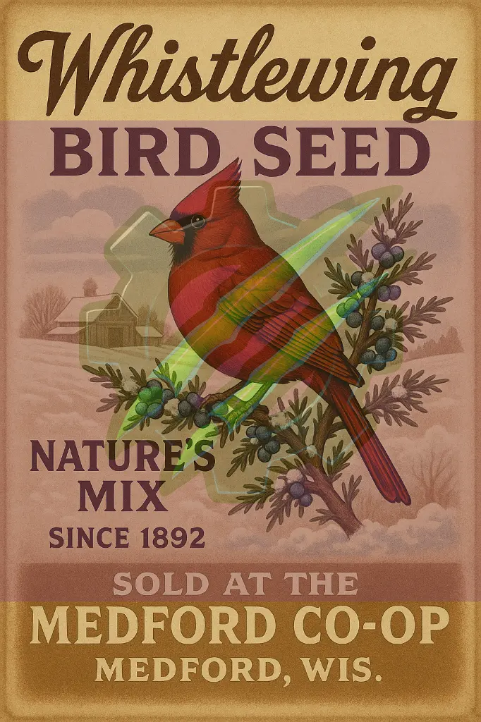 Whistlewing Bird Seed – Cardinal Vintage Medford Co-Op Print