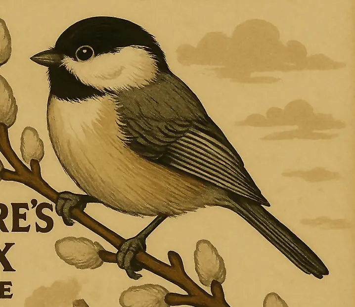 Whistlewing Bird Seed – Chickadee Vintage Medford Co-Op Print