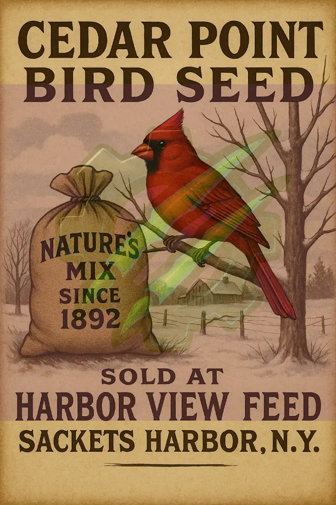 Cedar Point Bird Seed – Cardinal Harbor View Feed Sackets Harbor NY Print