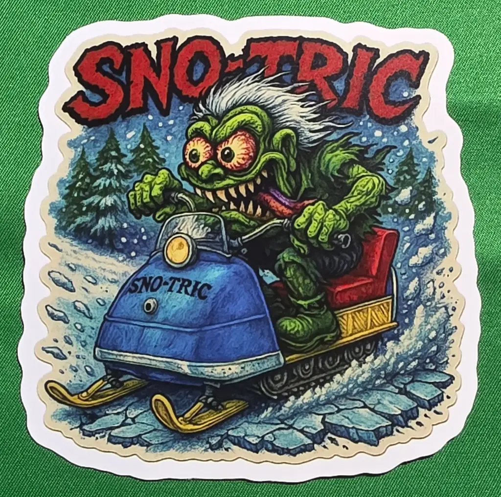 Sno-Tric Snowmobile Vinyl Sticker Frostbite Gremlin Monsters on Machines