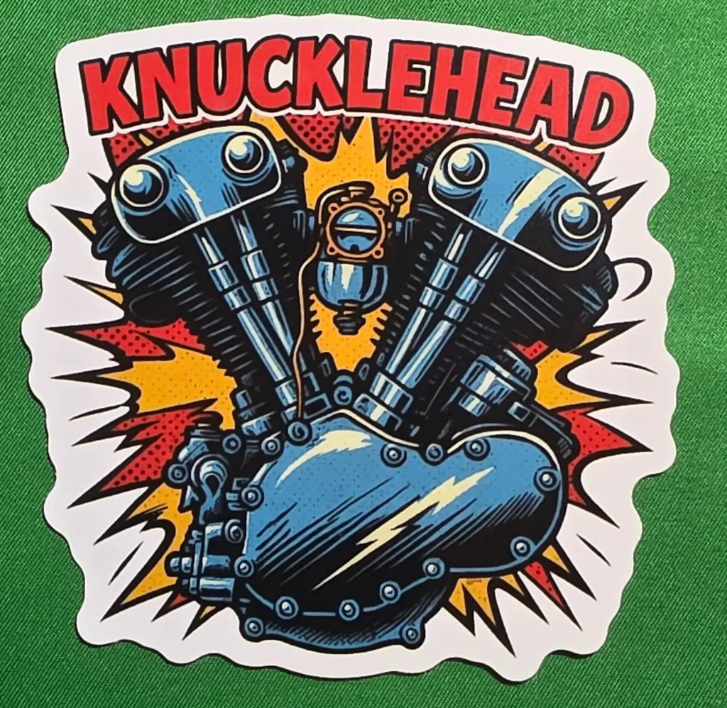 Harley Knucklehead Engine Vinyl Sticker  "Kaboom Twin"