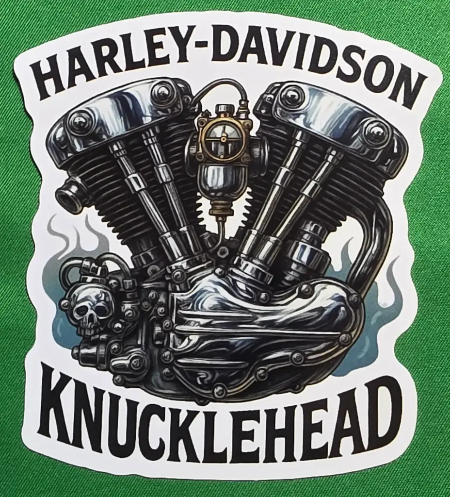 Harley Knucklehead Vinyl Sticker  - Chrome Bone Boiler