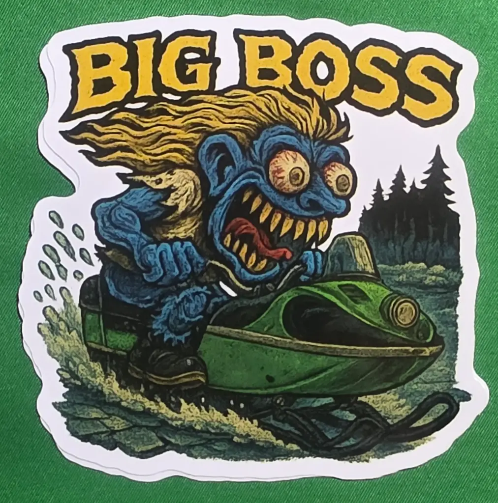 Big Boss Snowmobile 9x9cm Vinyl Sticker Cracked-Ice Crusher
